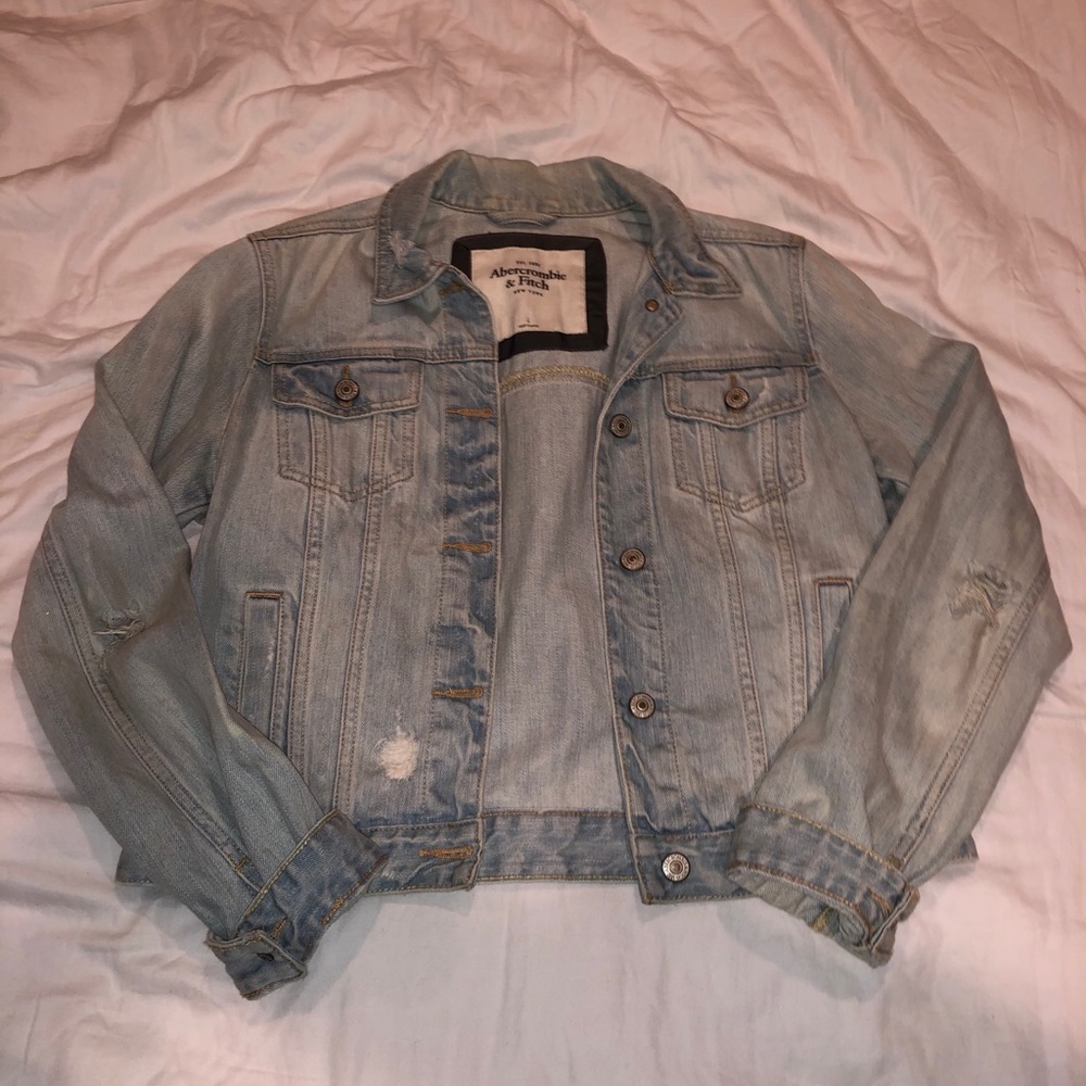 Light wash distressed Abercrombie Denim Jacket